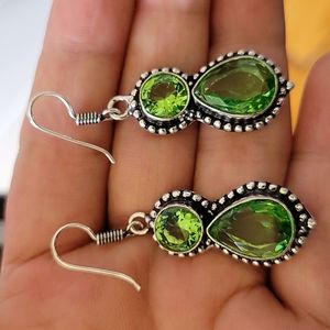 Green Amethyst Gemstone .925 Sterling Silver Dangle Drop Earrings